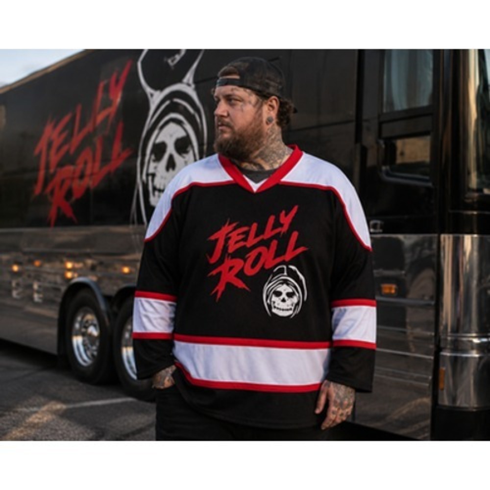 Official Jelly Roll Bubba #41 Reaper Head Hockey Jersey Men's M Black Red Tour